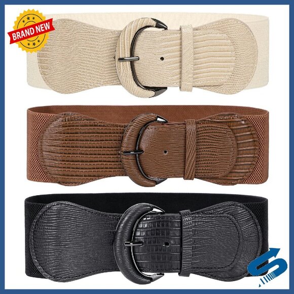 3 Pack Stretchy Wide Waist Belt for Dresses, Elastic Vintage Style main image 5